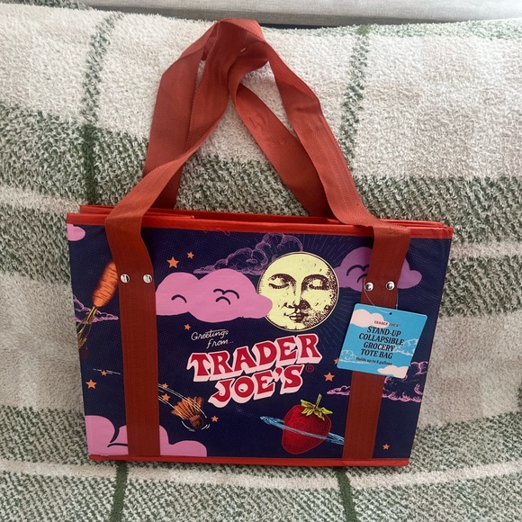 Trader Joe'S Handbags - Trader Joes Collapsable Sturdy Moon Grocery Tote Bag 14.75” x 11” New